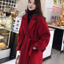 รหัส 0537 โค้ทผ้าวูล 2กระดุม สีแดง