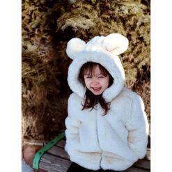 รหัส 0555 เสื้อกันหนาวเด็ก ขนเฟอร์หมี สีขาว
