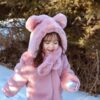 รหัส 0555 เสื้อกันหนาวเด็ก ขนเฟอร์หมี สีชมพู สีขาว